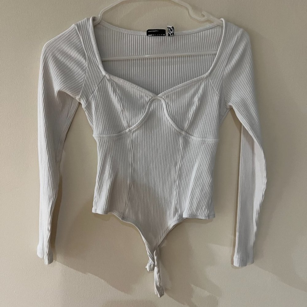 White Ribbed structured bodysuit